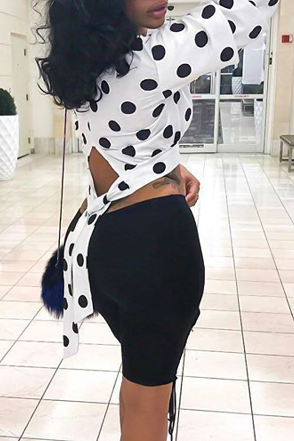 Trendy Round Neck Dots Printed Hollow-out White Polyester Shirts Trendy Round Neck Dots Printed Hollow-out White Polyester Shirts<br>