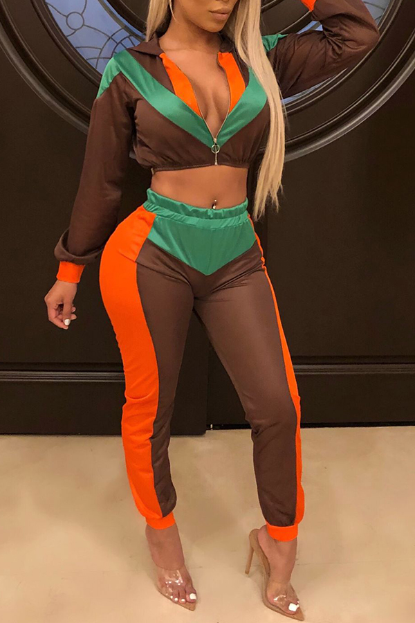 Lovely Sportswear Hooded Collar Patchwork Brown Twilled Satin Two-piece Pants Set
Lovely Sportswear Hooded Collar Patchwork Brown Twilled Satin Two-piece Pants Set