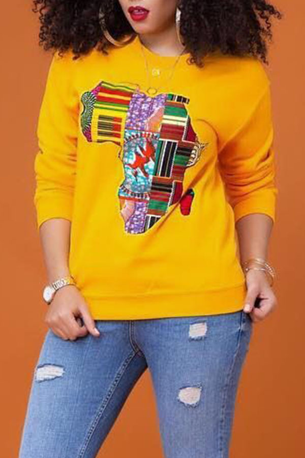 

Lovely Casual Long Sleeves Printed Yellow Hoodies