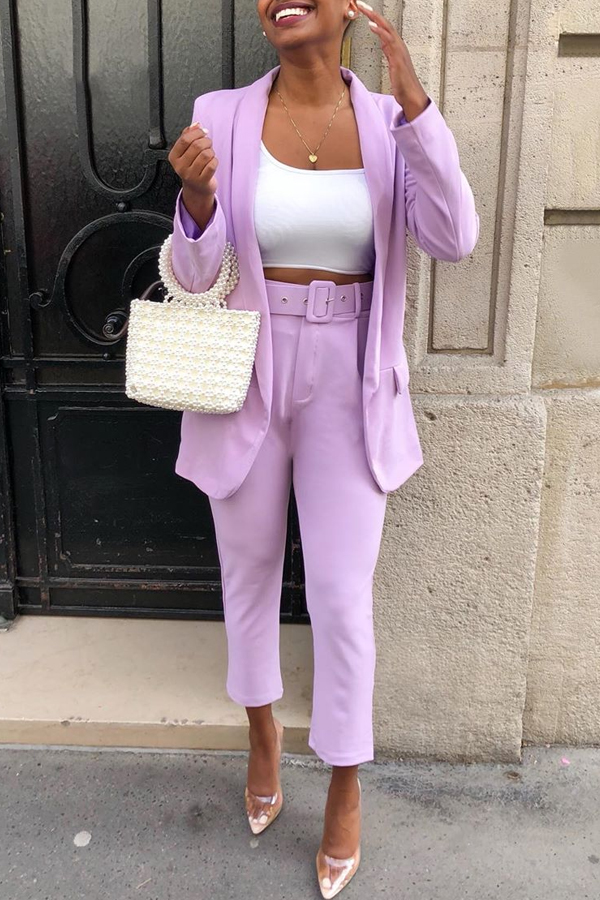 Lovely Trendy Turn-back Collar Light Purple Two-piece Pants Set(Without Belt
Lovely Trendy Turn-back Collar Light Purple Two-piece Pants Set(Without Belt