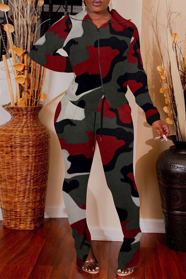 Lovely Casual Turndown Collar Camouflage Printed Wine Red Two-piece Pants Set
Lovely Casual Turndown Collar Camouflage Printed Wine Red Two-piece Pants Set