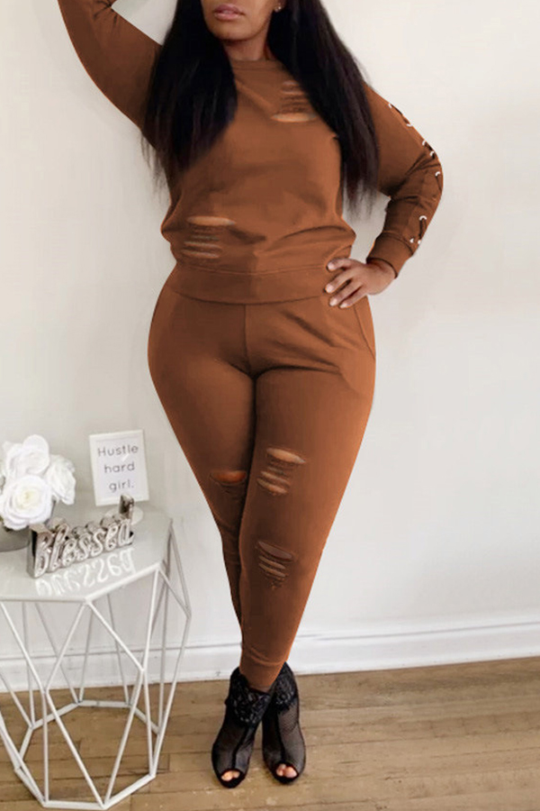Lovely Casual Hollow-out Brown Two-piece Pants Set
Lovely Casual Hollow-out Brown Two-piece Pants Set