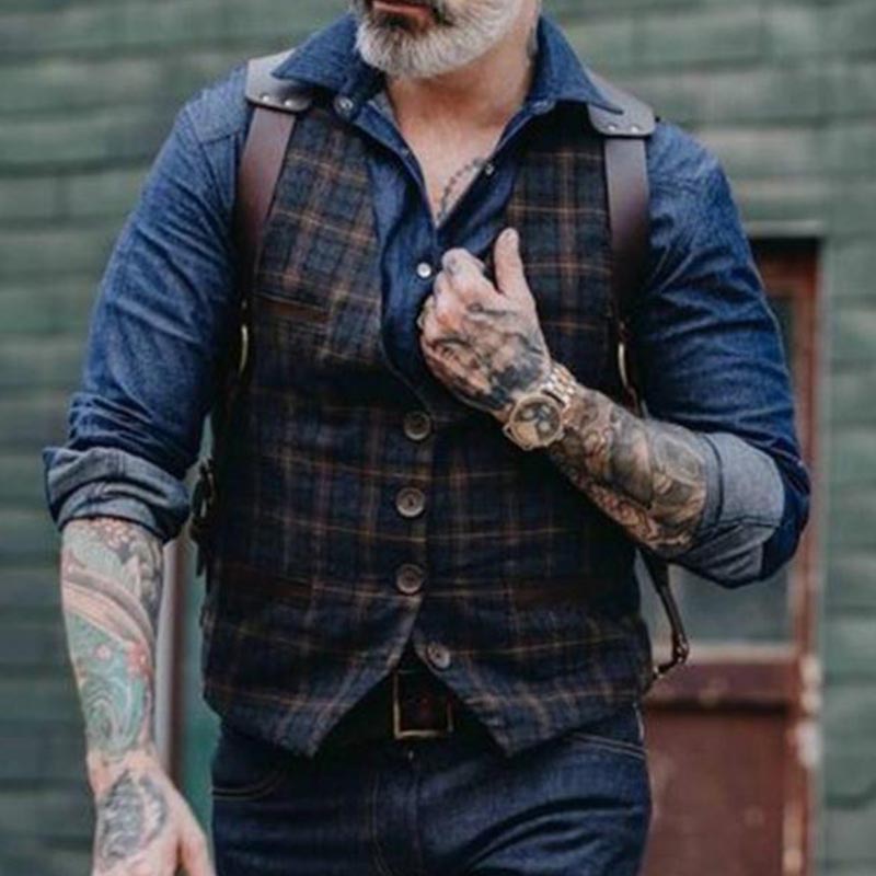 Lovely Casual Plaid Black Vest