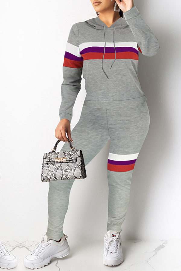 Lovely Chic Patchwork Grey Two-piece Pants Set