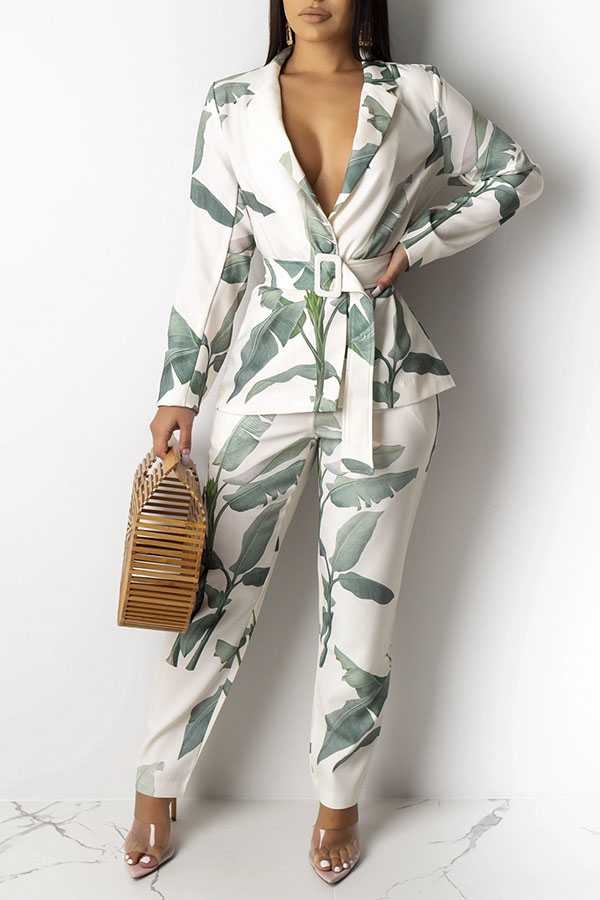 Lovely Work Turn-back Collar Print Blackish Blackish Green Two-piece Pants Set, Black green
Lovely Work Turn-back Collar Print Blackish Blackish Green Two-piece Pants Set, Black green