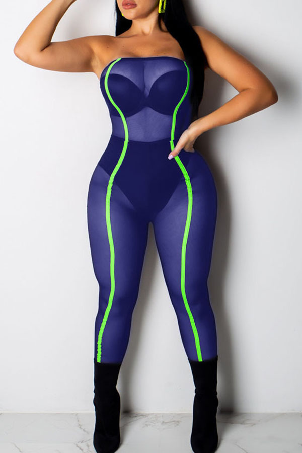 Lovely Casual See-through Blue One-piece Jumpsuit