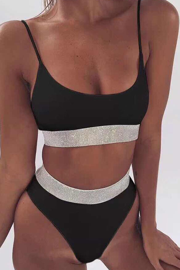 Lovely Sexy Patchwork Black Swimwear