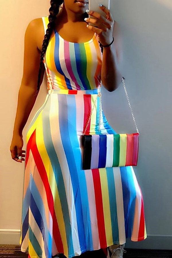 Lovely Sexy U Neck Rainbow Striped Multicolor Ankle Length Dress, Multicolor stripe
Lovely Sexy U Neck Rainbow Striped Multicolor Ankle Length Dress, Multicolor stripe