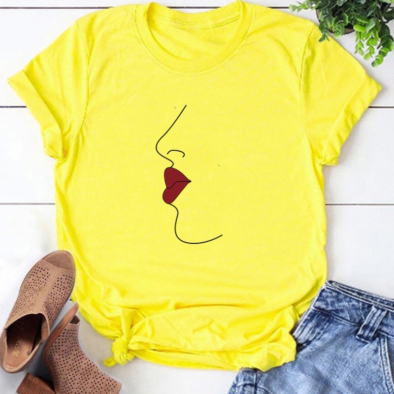 Lovely Leisure O Neck Print Yellow T-shirt