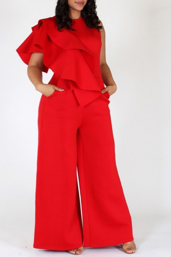 Lovely Stylish One Shoulder Flounce Design Red Plus Size One-piece Jumpsuit
Lovely Stylish One Shoulder Flounce Design Red Plus Size One-piece Jumpsuit