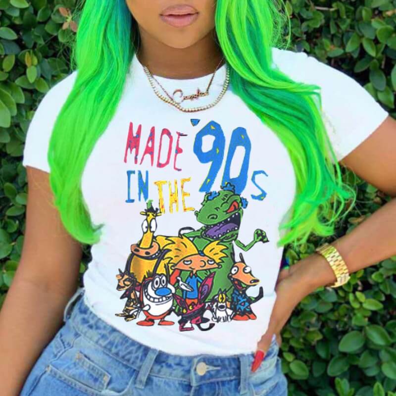 Lovely Leisure Cartoon Print White T-shirt