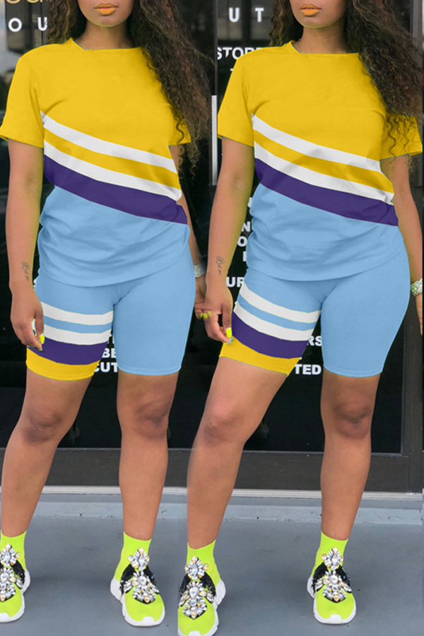 lovely Casual Patchwork Babyblue Two-piece Shorts Set, Baby blue 
lovely Casual Patchwork Babyblue Two-piece Shorts Set, Baby blue