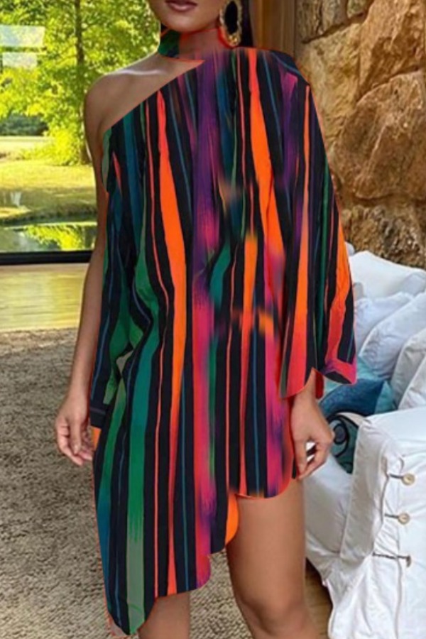 lovely Stylish One Shoulder Striped Multicolor Knee Length Dress, Multicolor stripe
lovely Stylish One Shoulder Striped Multicolor Knee Length Dress, Multicolor stripe