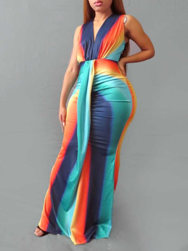 Lovely Bohemian Deep V Neck Striped Print Multicolor Maxi Plus Size Dress, Multicolor mstn
Lovely Bohemian Deep V Neck Striped Print Multicolor Maxi Plus Size Dress, Multicolor mstn