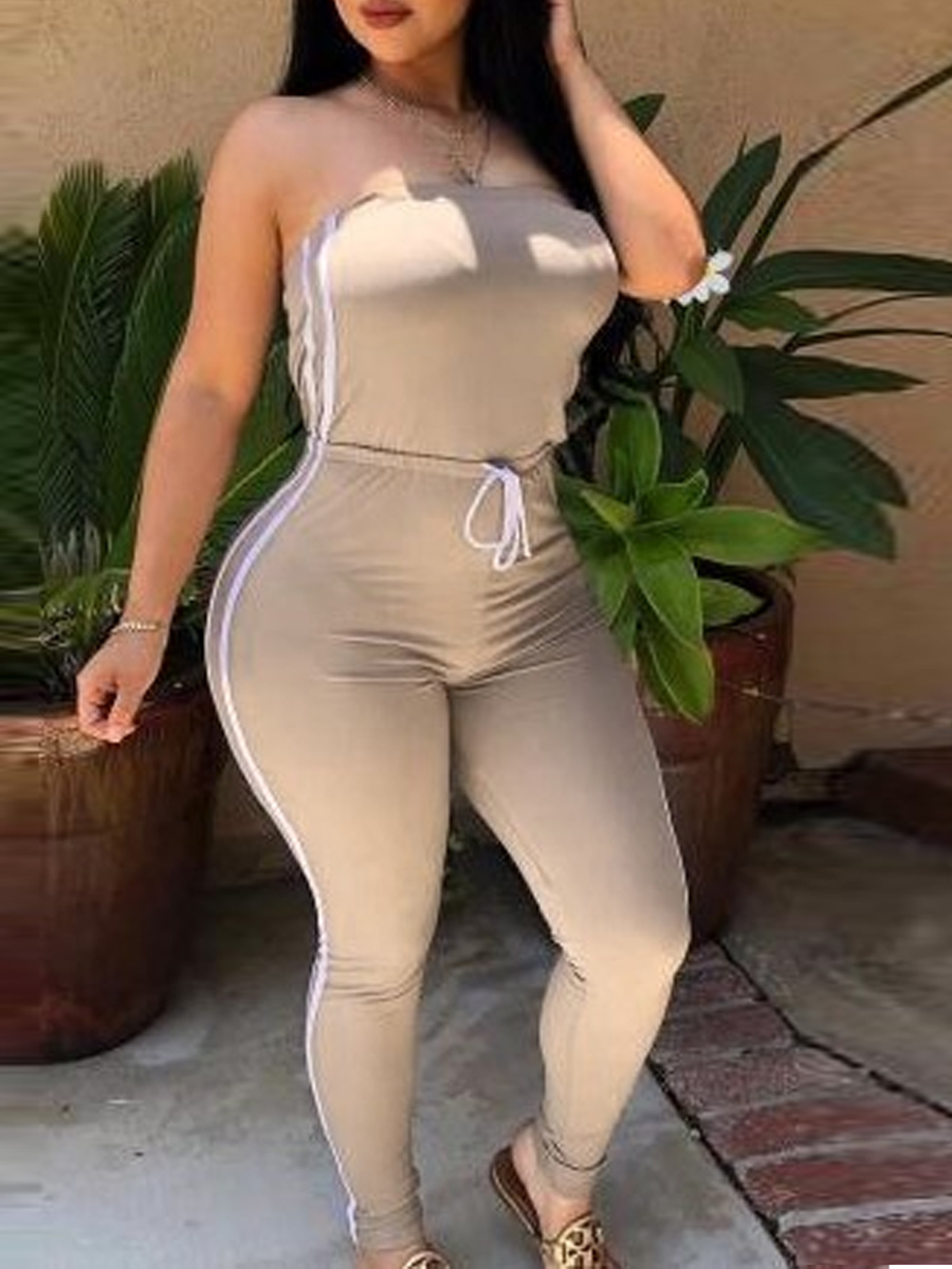 Lovely Sportswear Dew Shoulder Drawstring Khaki One-piece Jumpsuit
Lovely Sportswear Dew Shoulder Drawstring Khaki One-piece Jumpsuit