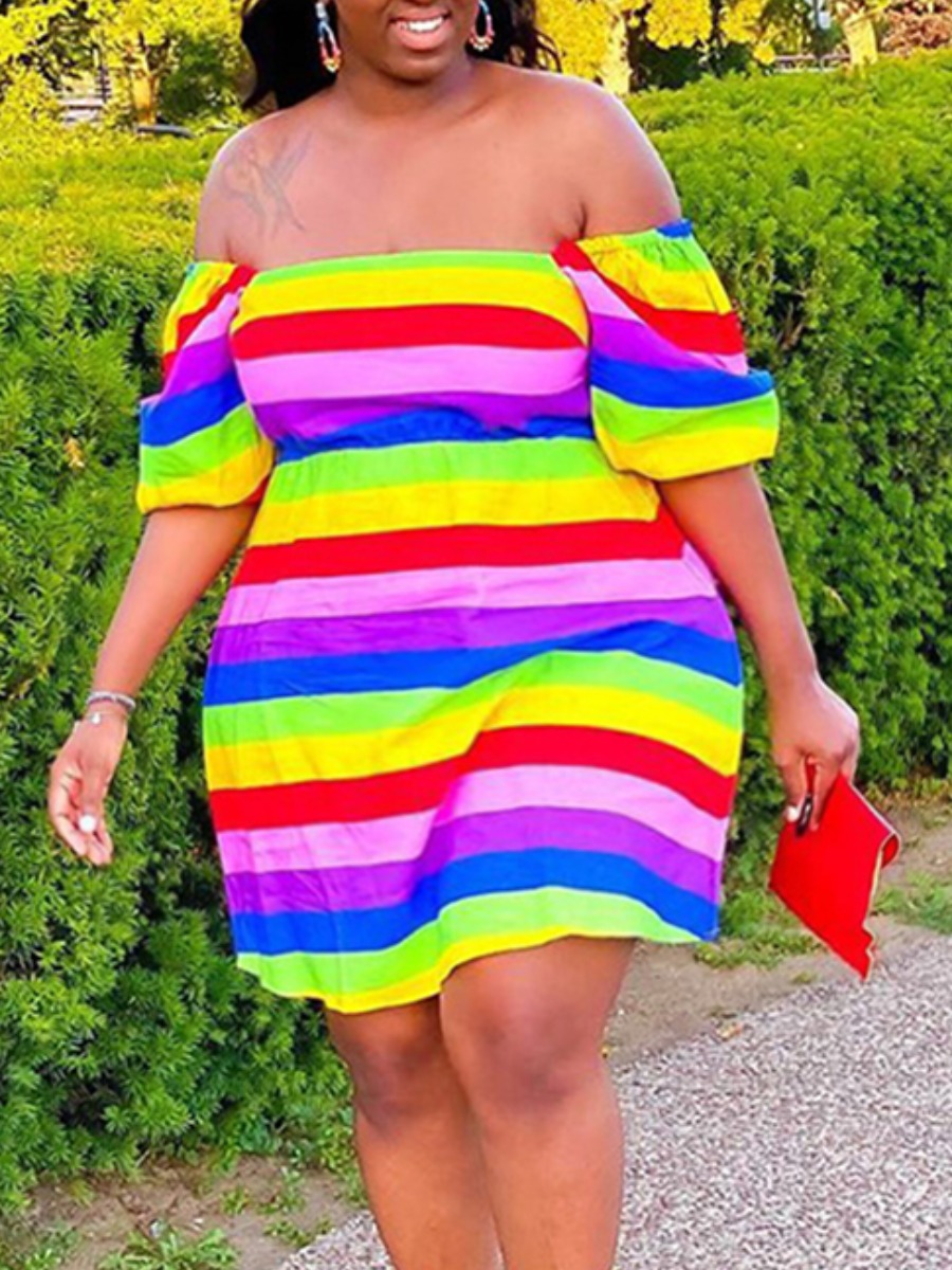 lovely Street Dew Shoulde Rainbow Striped Multicolor Knee Length Plus Size Dress, Multicolor mstn
lovely Street Dew Shoulde Rainbow Striped Multicolor Knee Length Plus Size Dress, Multicolor mstn