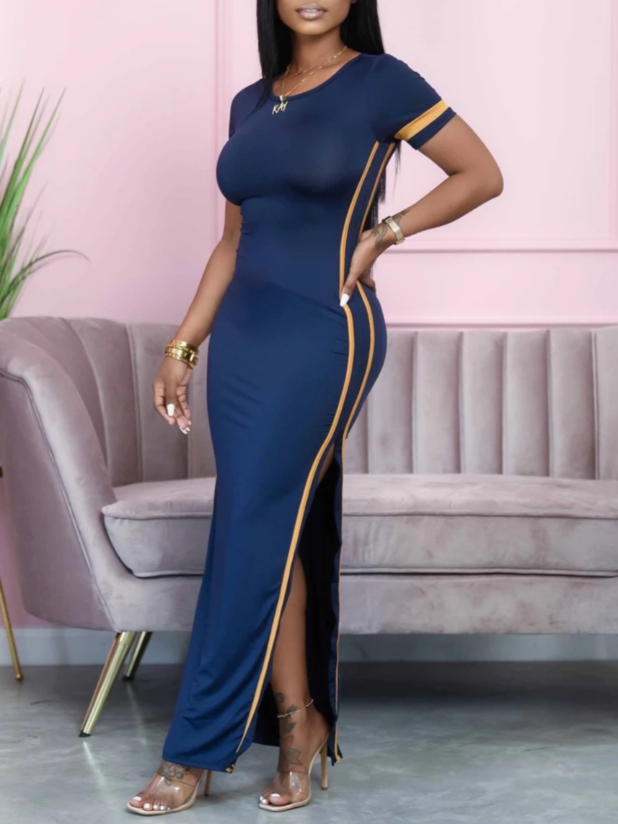 lovely Casual O Neck Patchwork Side High Slit Deep Blue Ankle Length Dress
lovely Casual O Neck Patchwork Side High Slit Deep Blue Ankle Length Dress