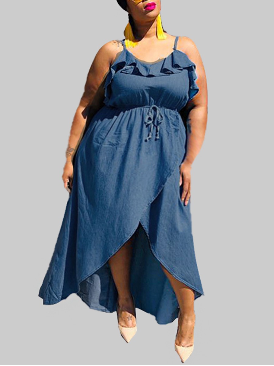 lovely Stylish Spaghetti Strap Flounce Design Asymmetrical Blue Maxi Plus Size Dress
lovely Stylish Spaghetti Strap Flounce Design Asymmetrical Blue Maxi Plus Size Dress