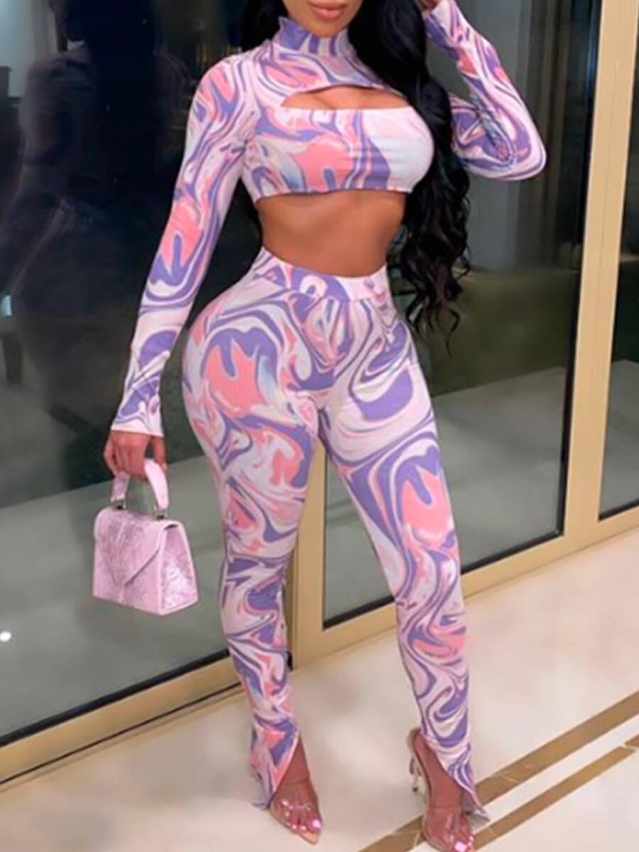 Lovely Street Turtleneck Print Hollow-out Multicolor Two Piece Pants Set, Multi
Lovely Street Turtleneck Print Hollow-out Multicolor Two Piece Pants Set, Multi