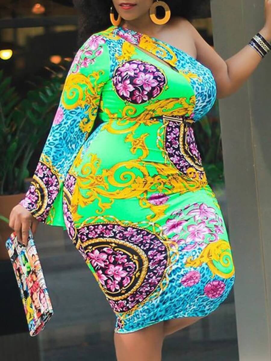 Lovely Casual One Shoulder Print Mutlicolor Knee Length Plus Size Dress, Multi
Lovely Casual One Shoulder Print Mutlicolor Knee Length Plus Size Dress, Multi