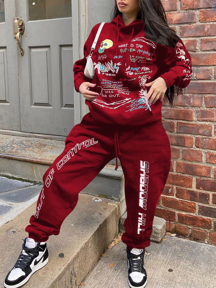 lovely Street Hooded Collar Letter Print Wine Red Plus Size Two-piece Pants Set
lovely Street Hooded Collar Letter Print Wine Red Plus Size Two-piece Pants Set