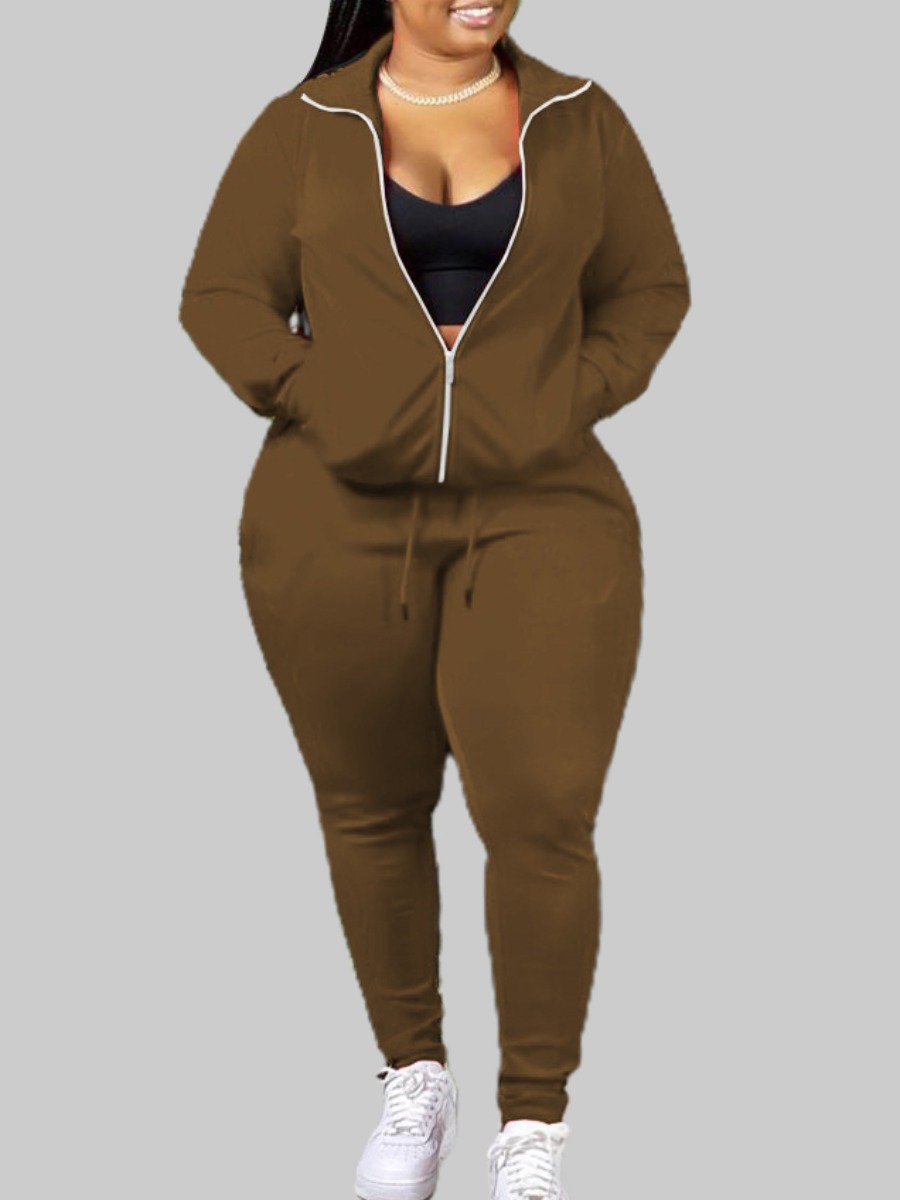 lovely Sportswear Turndown Collar Zipper Design Coffee Plus Size Two-piece Pants Set
lovely Sportswear Turndown Collar Zipper Design Coffee Plus Size Two-piece Pants Set