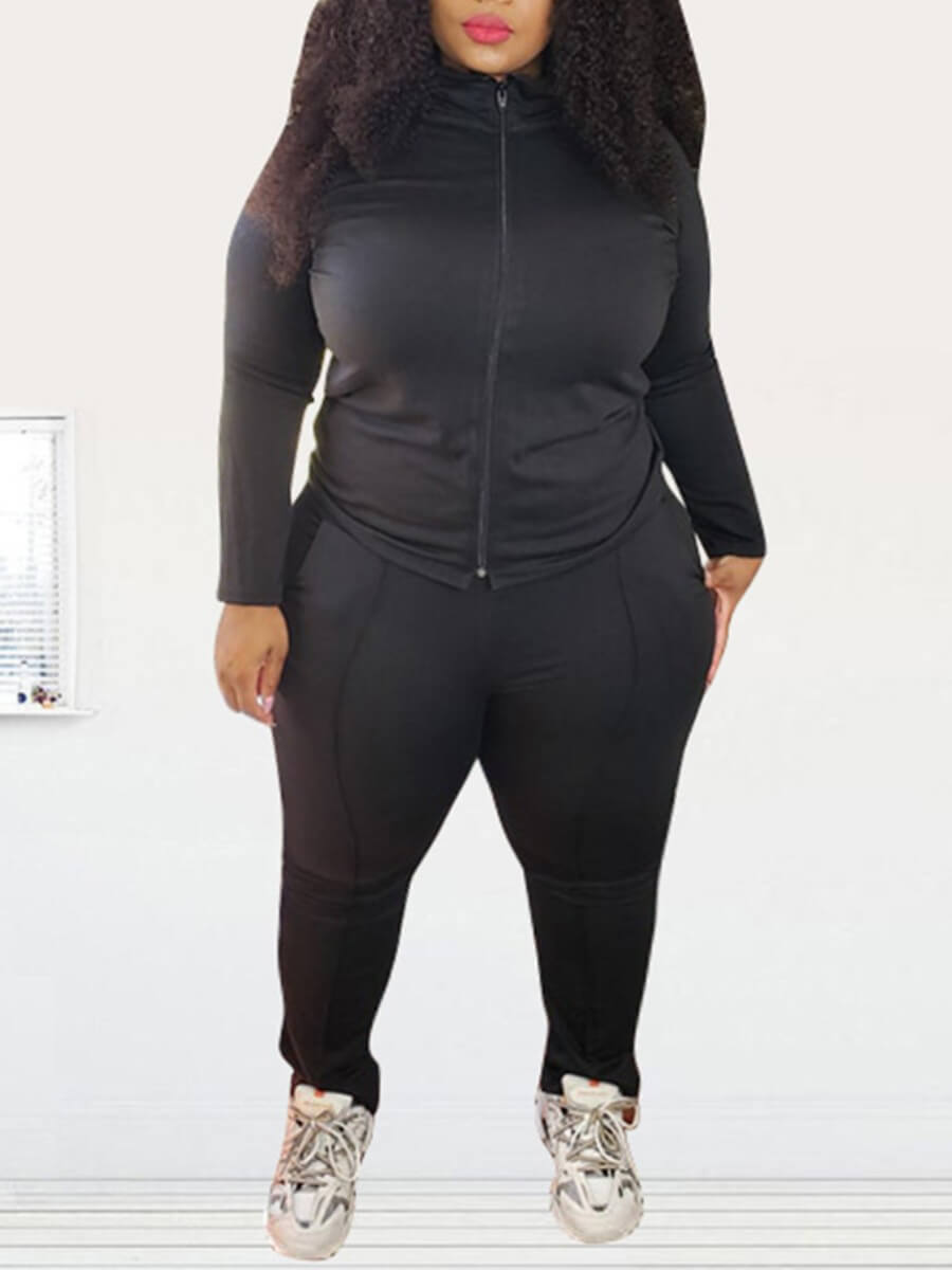 Lovely Sportswear Turndown Collar Zipper Design Black Plus Size Two-piece Pants Set
Lovely Sportswear Turndown Collar Zipper Design Black Plus Size Two-piece Pants Set
