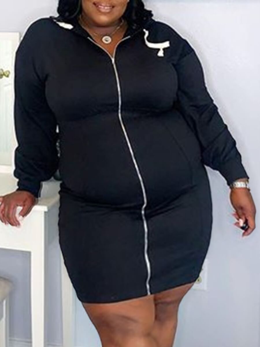 Lovely Sportswear Hooded Collar Zipper Design Black Knee Length Plus Size Dress
Lovely Sportswear Hooded Collar Zipper Design Black Knee Length Plus Size Dress