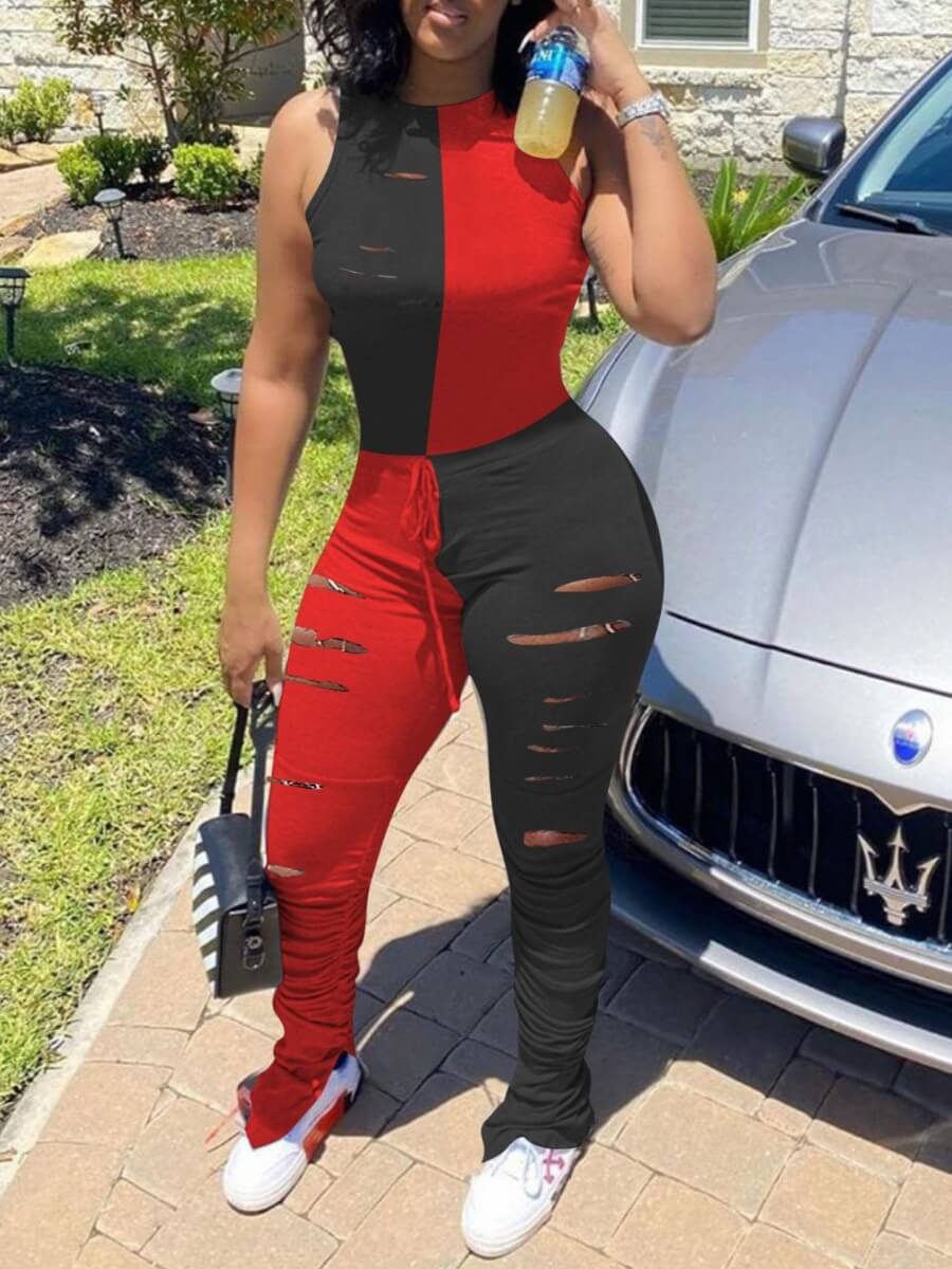 Lovely Sportswear Patchwork Broken Holes Black One-piece Jumpsuit 
Lovely Sportswear Patchwork Broken Holes Black One-piece Jumpsuit