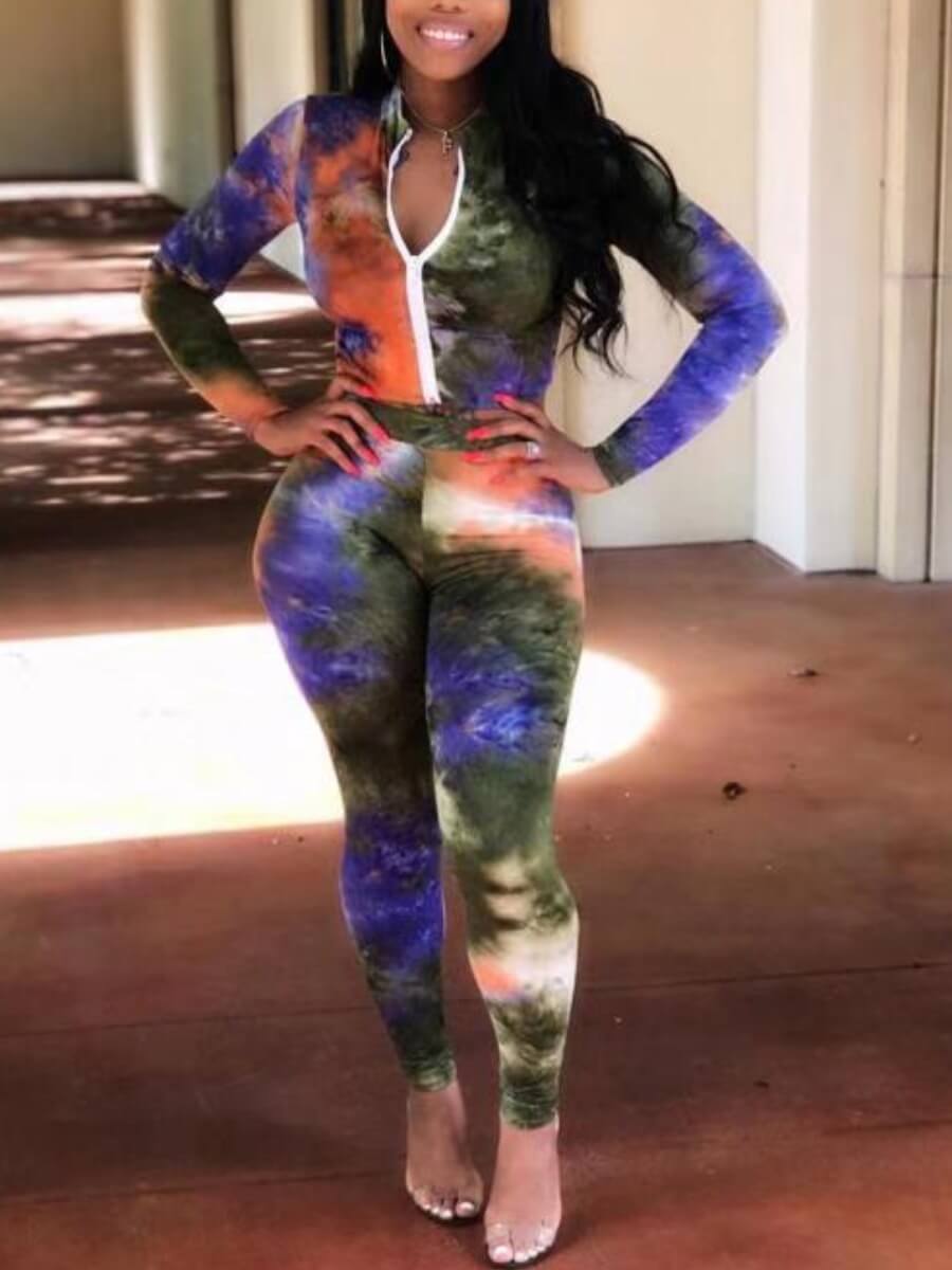 Lovely Stylish Tie Dye Zipper Design Blackish Green Two Piece Pants Set, Black green
Lovely Stylish Tie Dye Zipper Design Blackish Green Two Piece Pants Set, Black green