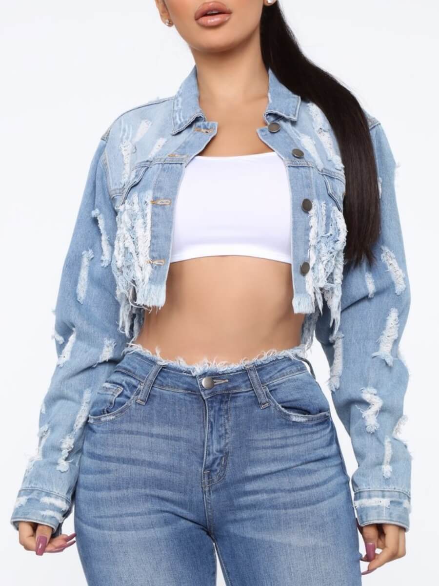 Lovely Street Turndown Collar Broken Holes Tassel Design Baby Blue Denim Jacket
Lovely Street Turndown Collar Broken Holes Tassel Design Baby Blue Denim Jacket