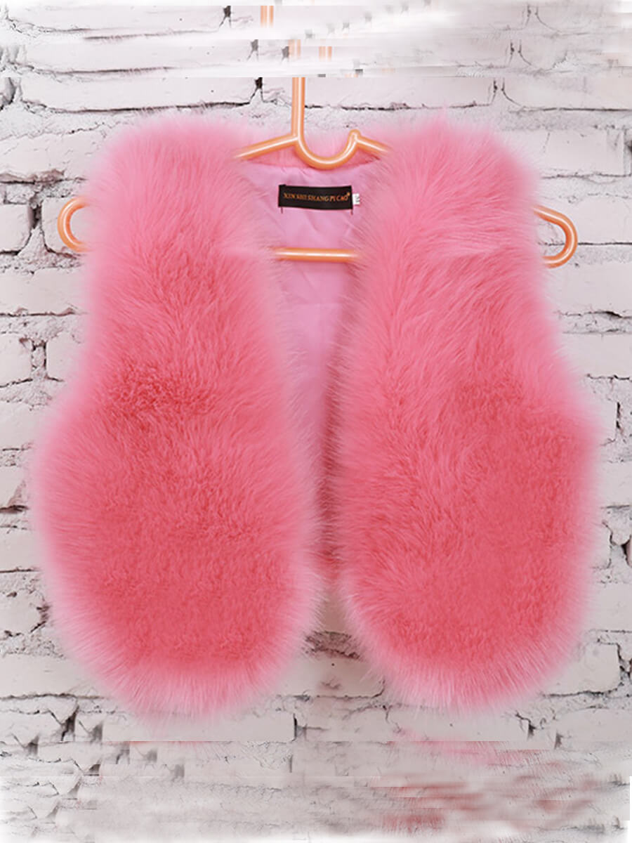 Lovely Stylish V Neck Pink Faux Fur