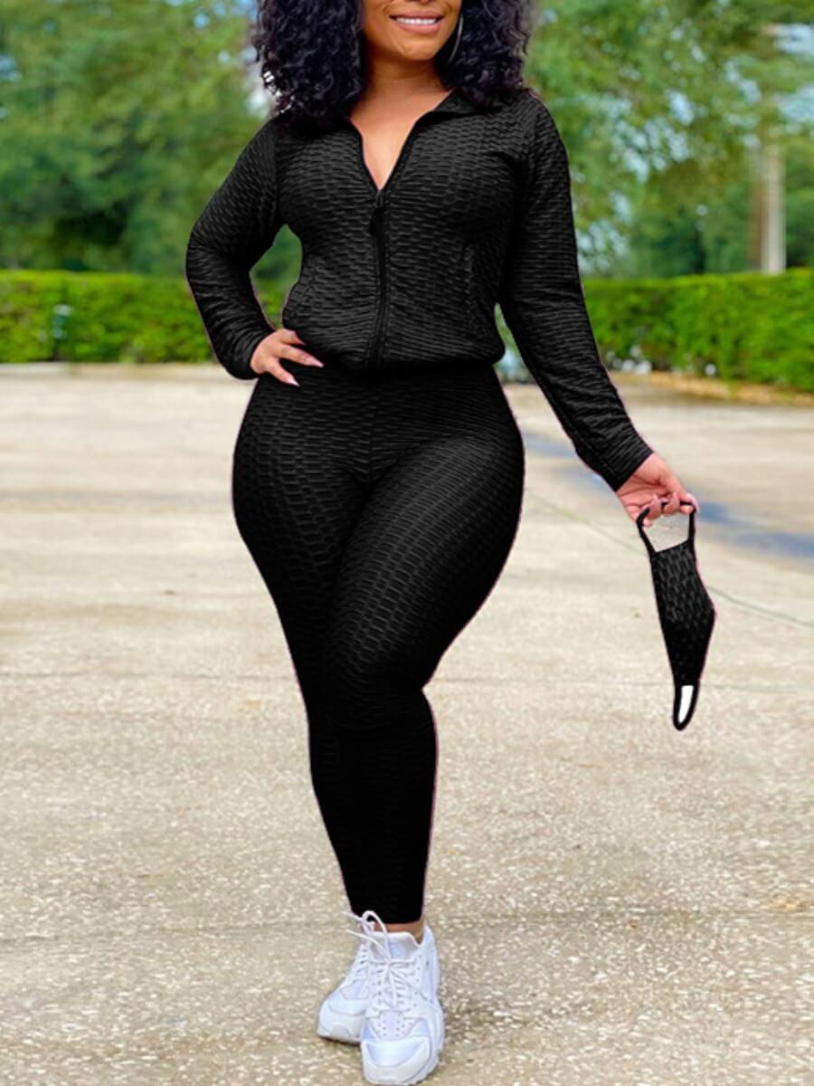 Lovely Sportswear Turndown Collar Zipper Design Black Two Piece Pants Set(Without Mask
Lovely Sportswear Turndown Collar Zipper Design Black Two Piece Pants Set(Without Mask