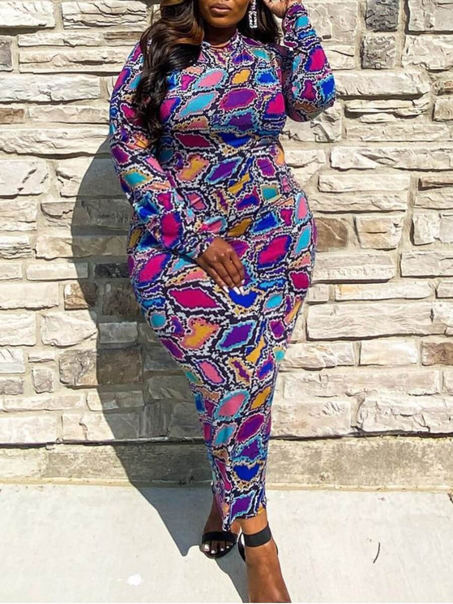 Lovely Trendy Turtleneck Print Multicolor Ankle Length Plus Size Dress, Multi
Lovely Trendy Turtleneck Print Multicolor Ankle Length Plus Size Dress, Multi