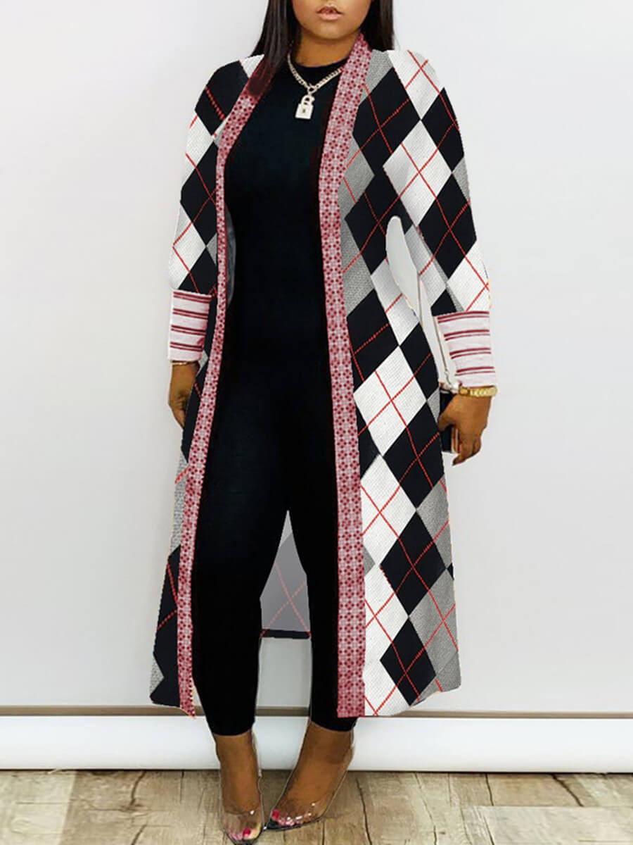 Lovely Casual Print Loose Black And White Tartan Plaid Long Coat, Black & white tartan
Lovely Casual Print Loose Black And White Tartan Plaid Long Coat, Black & white tartan
