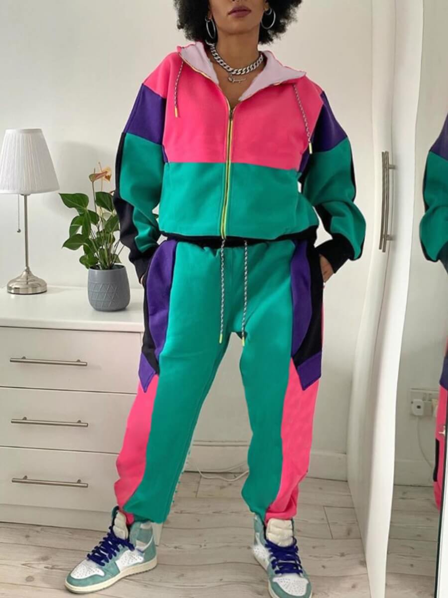 Lovely Sportswear Hooded Collar Color-lump Patchwork Green Two Piece Pants Set
Lovely Sportswear Hooded Collar Color-lump Patchwork Green Two Piece Pants Set