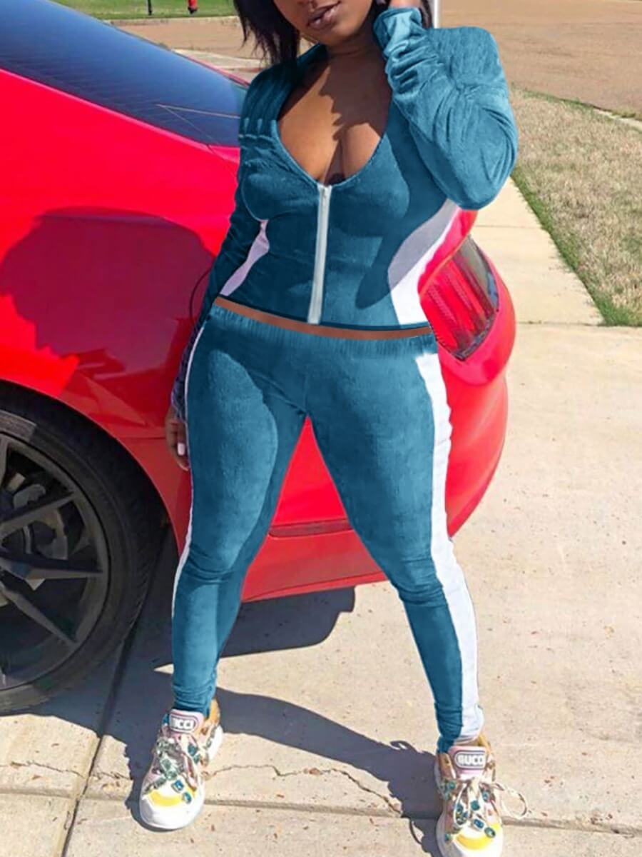 Lovely Sportswear V Neck Striped Patchwork Blue Two Piece Pants Set
Lovely Sportswear V Neck Striped Patchwork Blue Two Piece Pants Set