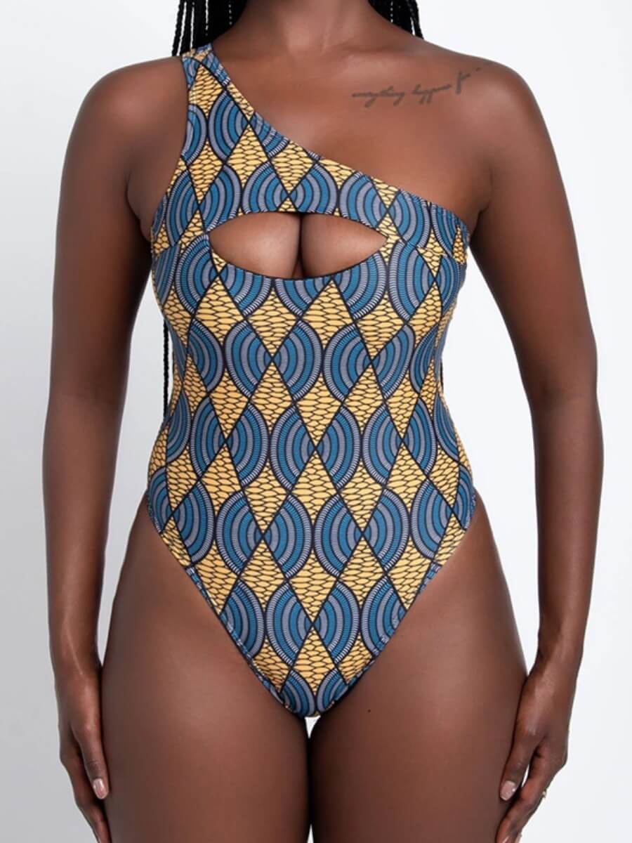 Lovely Chic One Shoulder Geometric Print Hollow-out Blue One-piece Swimsuit
Lovely Chic One Shoulder Geometric Print Hollow-out Blue One-piece Swimsuit