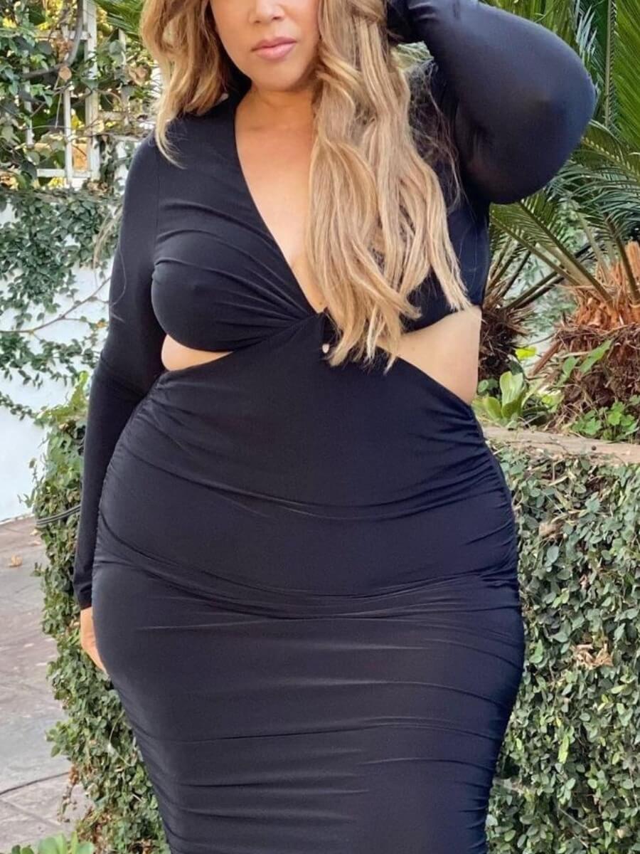 Lovely Casual V Neck Bandage Hollow-out Design Black Mid Calf Plus Size Dress
Lovely Casual V Neck Bandage Hollow-out Design Black Mid Calf Plus Size Dress