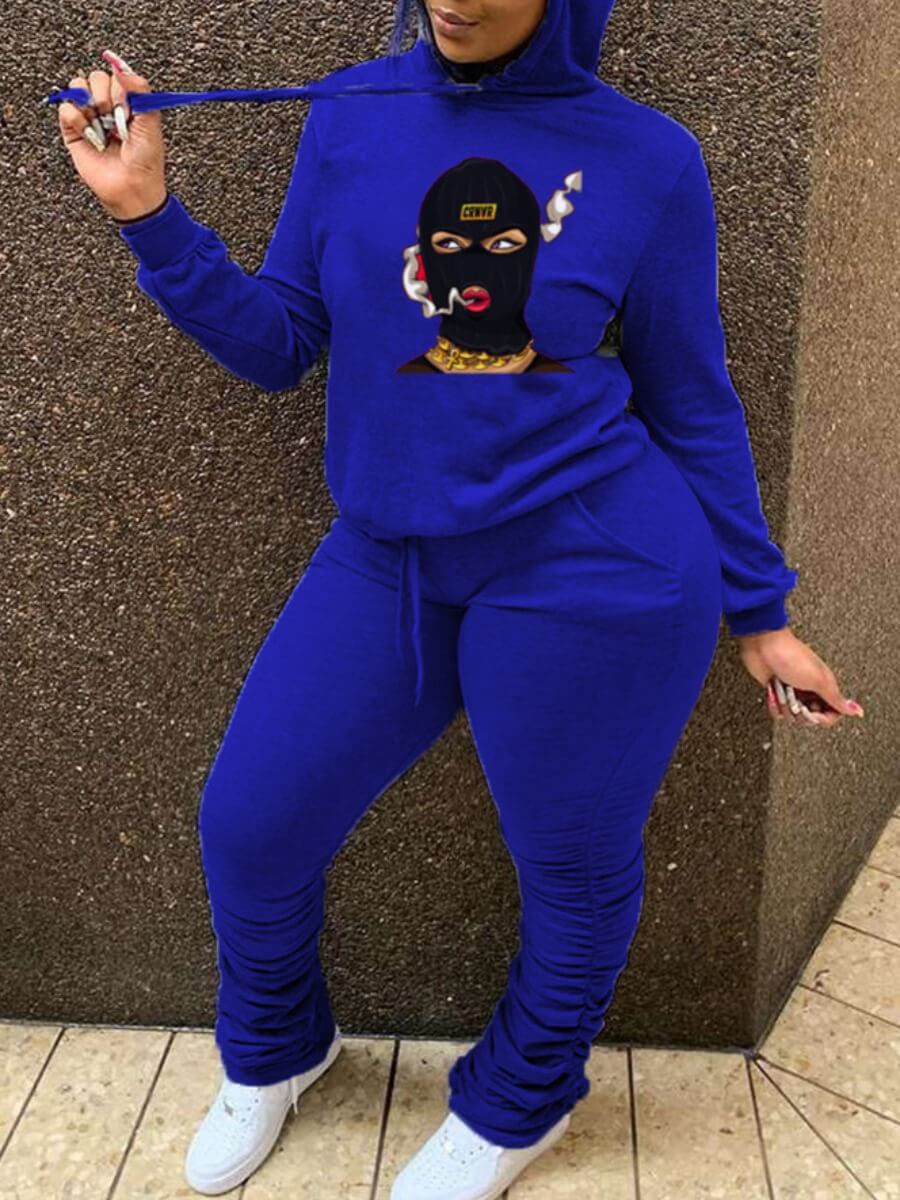 Lovely Casual Hooded Collar Masked Face Print Blue Plus Size Two-piece Pants Set
Lovely Casual Hooded Collar Masked Face Print Blue Plus Size Two-piece Pants Set