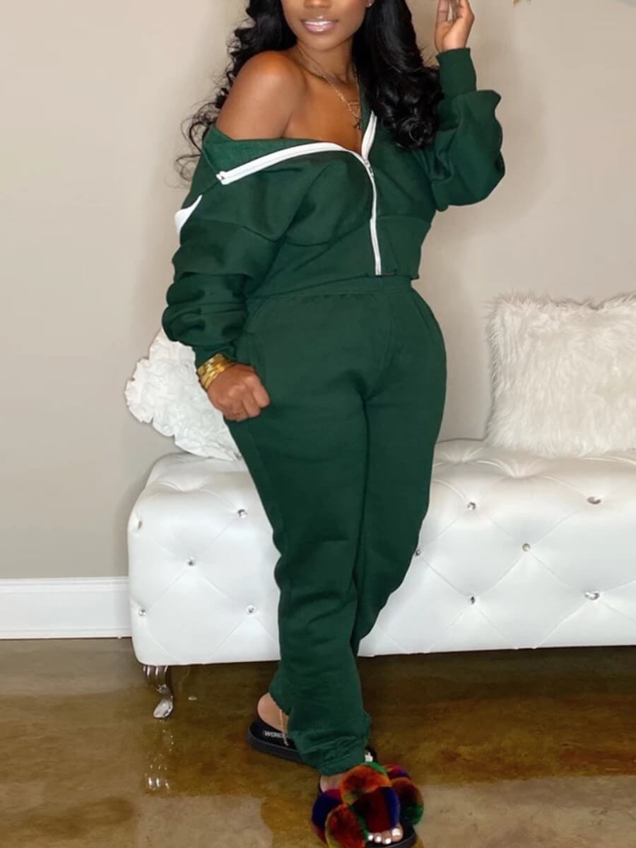 Lovely Casual Hooded Collar Zipper Design Dark Green Plus Size Two-piece Pants Set
Lovely Casual Hooded Collar Zipper Design Dark Green Plus Size Two-piece Pants Set