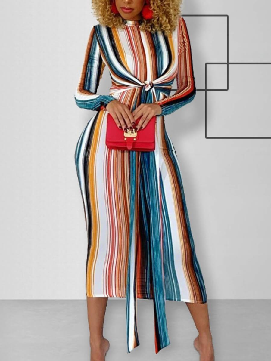 Lovely Sweet Lace-up Striped Patchwork Multicolor Mid Calf Dress, Multicolor stripe
Lovely Sweet Lace-up Striped Patchwork Multicolor Mid Calf Dress, Multicolor stripe