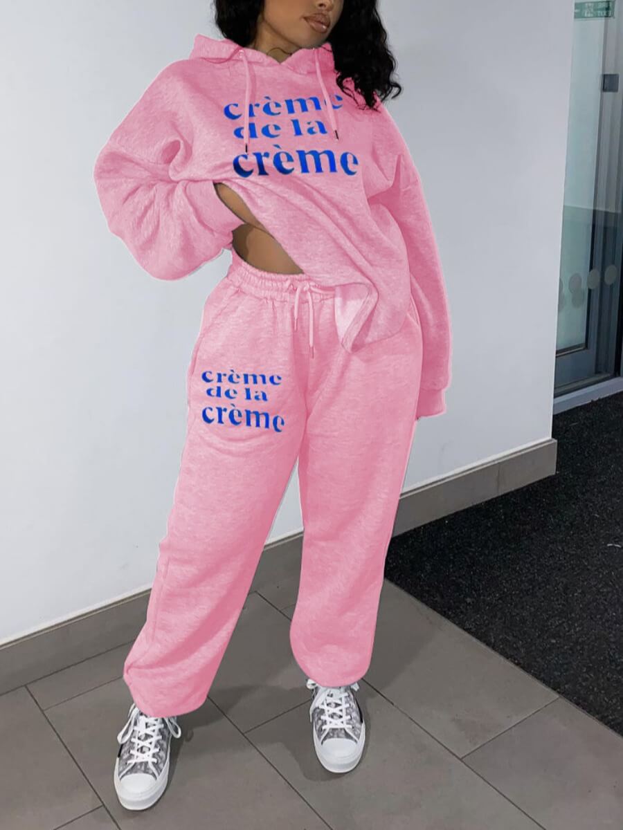 Lovely Sportswear Hooded Collar Letter Print Drawstring Design Pink Two Piece Pants Set
Lovely Sportswear Hooded Collar Letter Print Drawstring Design Pink Two Piece Pants Set