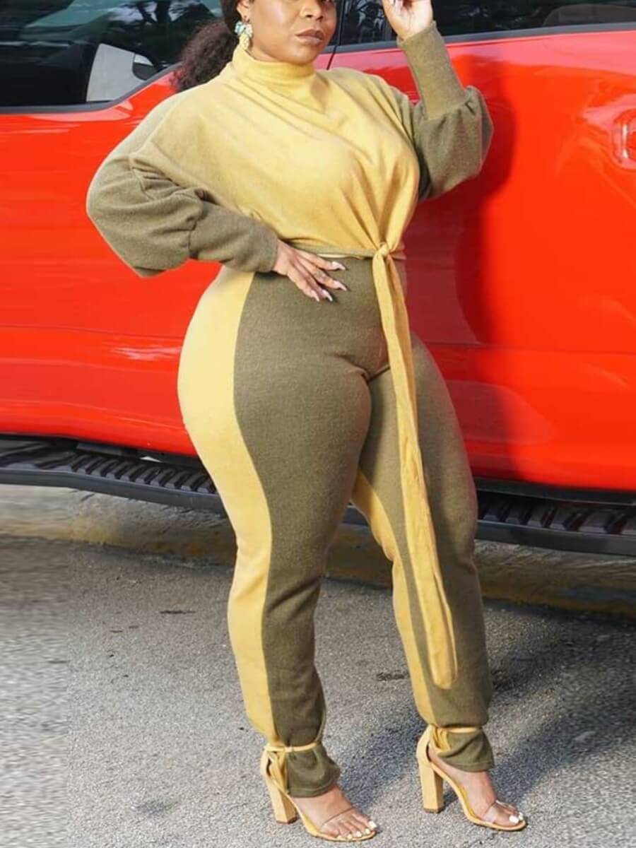 Lovely Sportswear Half A Turtleneck Patchwork Khaki Plus Size Two-piece Pants Set
Lovely Sportswear Half A Turtleneck Patchwork Khaki Plus Size Two-piece Pants Set