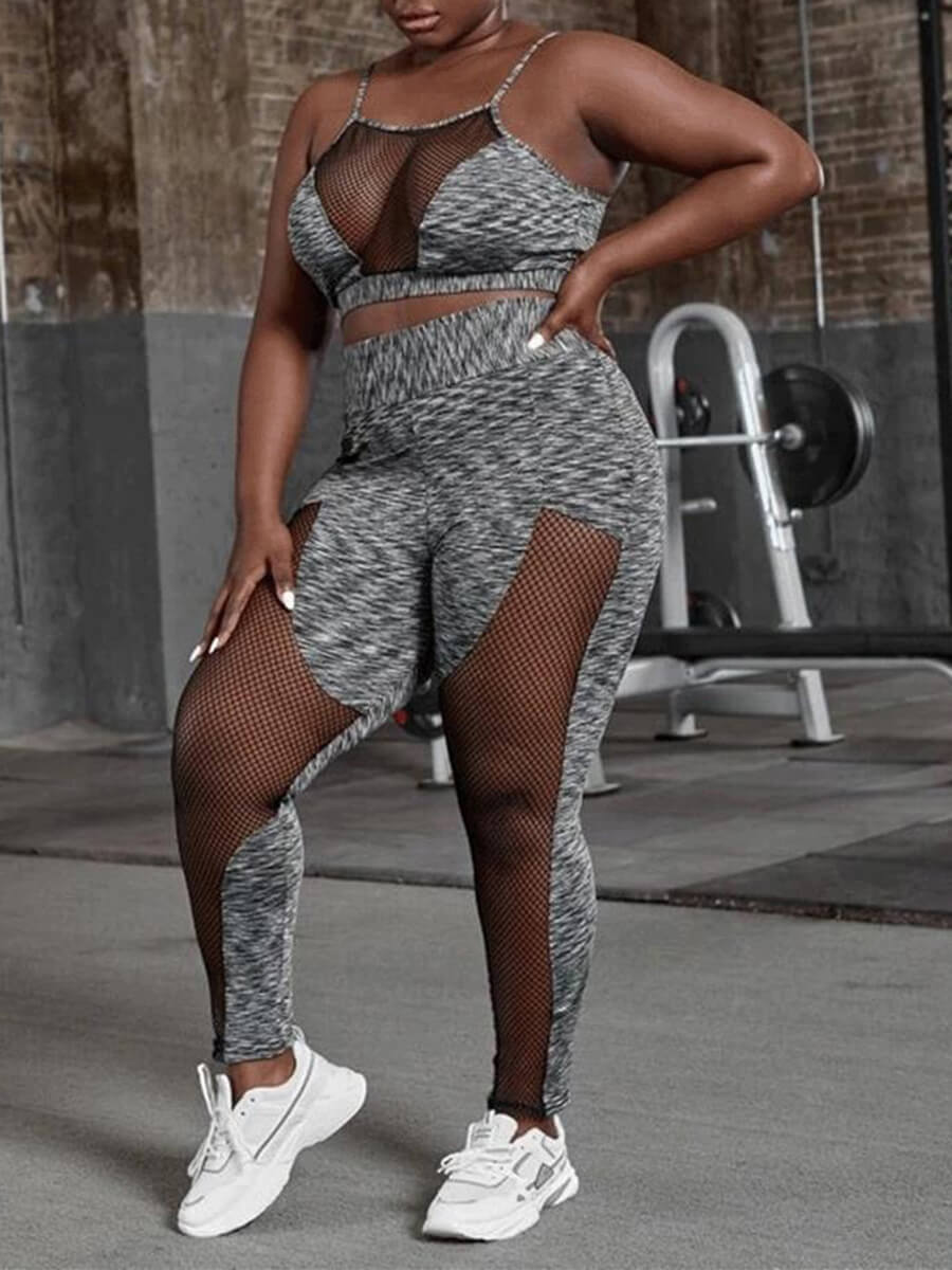 Lovely Sexy Spaghetti Strap Mesh Patchwork Grey Plus Size Two-piece Pants Set
Lovely Sexy Spaghetti Strap Mesh Patchwork Grey Plus Size Two-piece Pants Set