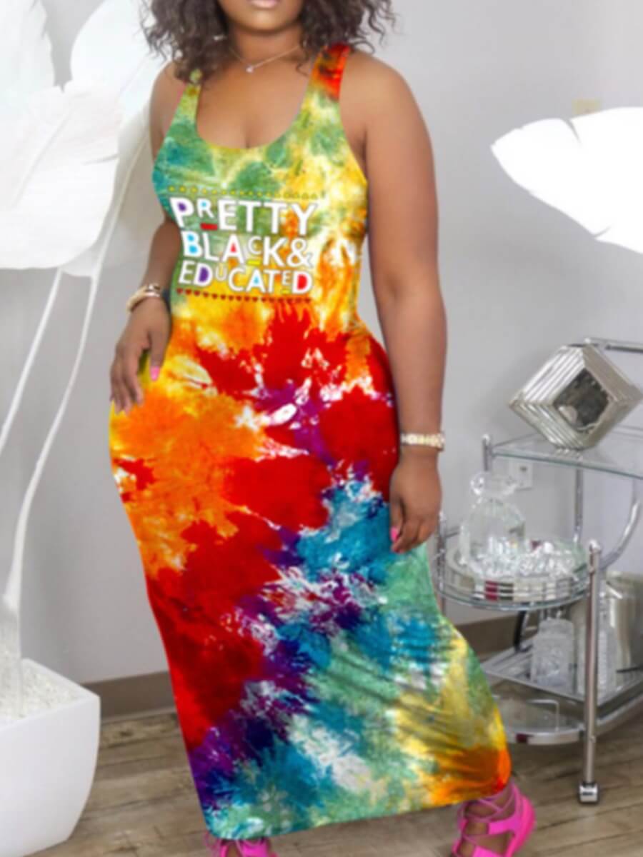 Lovely Street U Neck Letter Print Tie-dye Multicolor Ankle Length Dress, Multi
Lovely Street U Neck Letter Print Tie-dye Multicolor Ankle Length Dress, Multi