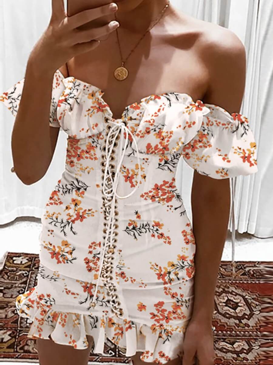 Lovely Sweet Off The Shoulder Floral Print Flounce Drawstring White Mini Dress
Lovely Sweet Off The Shoulder Floral Print Flounce Drawstring White Mini Dress