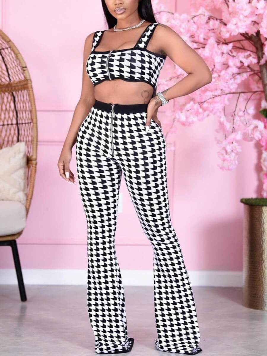 Lovely Casual Square Collar Flared Plaid Print White Two Piece Pants Set(No-positioning Printing
Lovely Casual Square Collar Flared Plaid Print White Two Piece Pants Set(No-positioning Printing