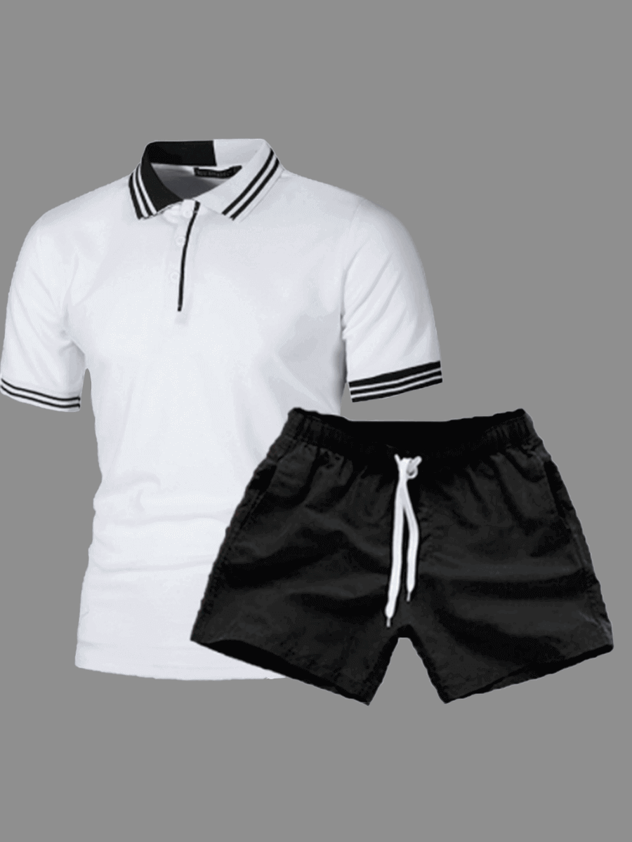 Lovely Casual Turndown Collar Drawstring Striped White Men Two Piece Shorts Set
Lovely Casual Turndown Collar Drawstring Striped White Men Two Piece Shorts Set