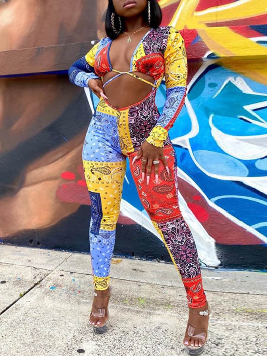 Lovely Street Hollow-out Print Patchwork Multicolor One-piece Jumpsuit, Multi
Lovely Street Hollow-out Print Patchwork Multicolor One-piece Jumpsuit, Multi